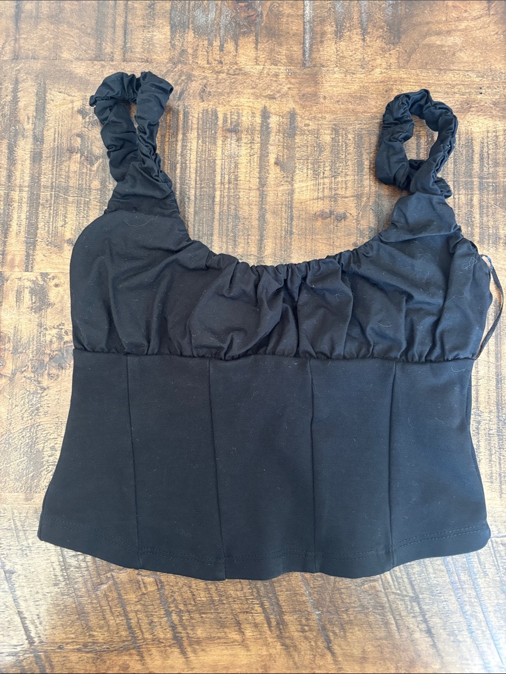 Zara Black Ruffled-Strap Cropped Camisole